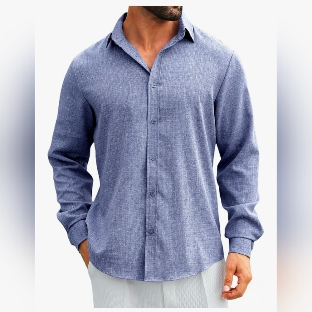 MAPICK Men's Linen Long Sleeve Button Down Casual Shirt #1097